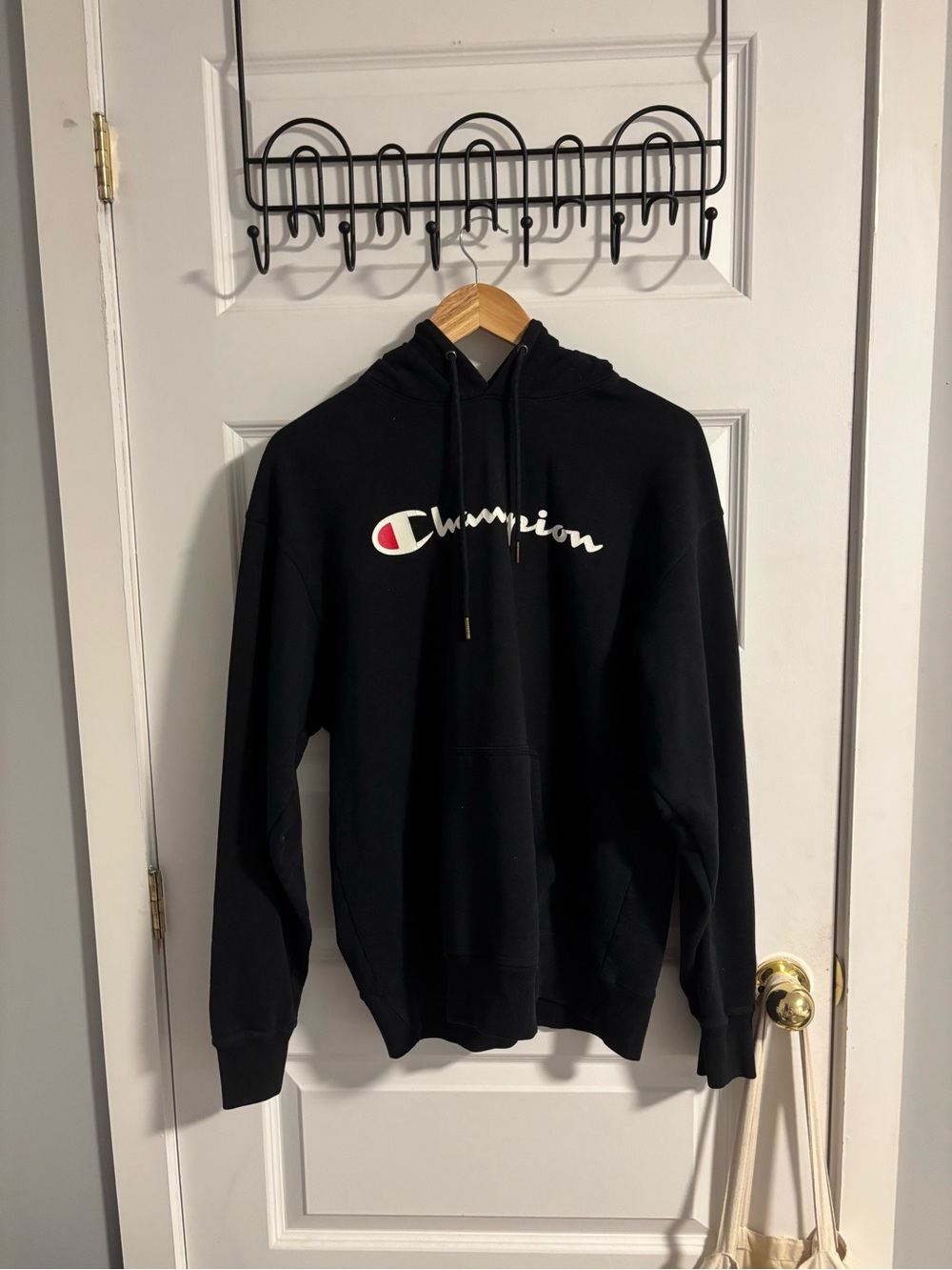 Champion Black Hoodie with Script Logo